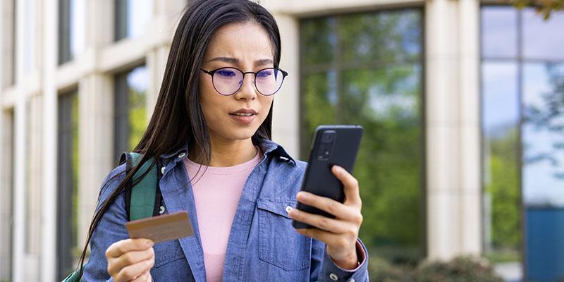 Woman looking at her phone.