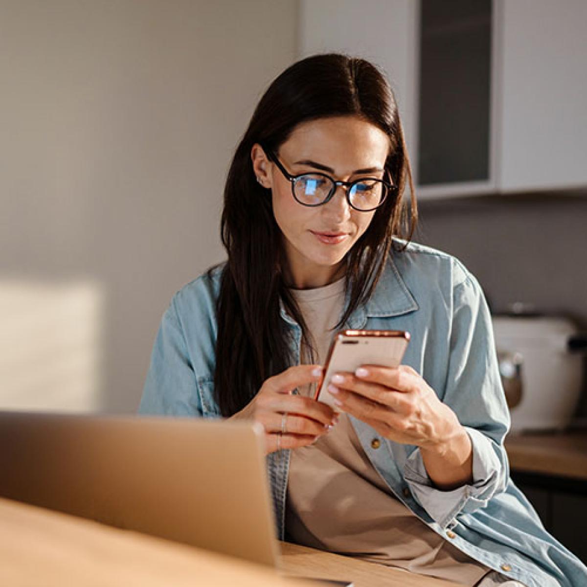 Woman looking at her phone.